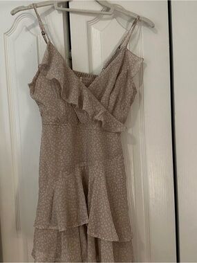 Taupe Cheetah Print Ruffle Spaghetti Strap Tiered Dress